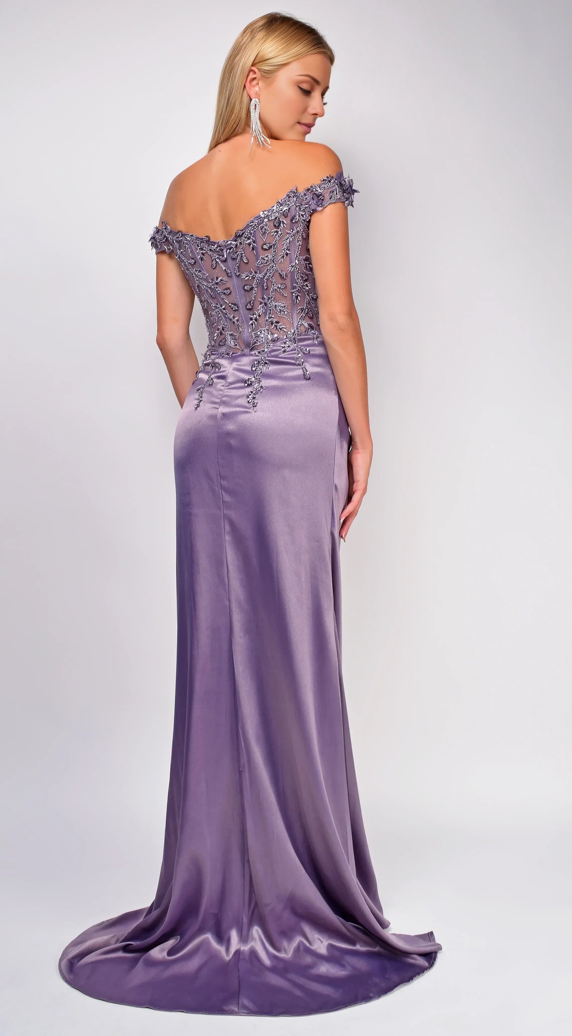 Dreamy Mermaid Off-Shoulder Neck Embroidered High-Slit Floor-Length Evening Dress