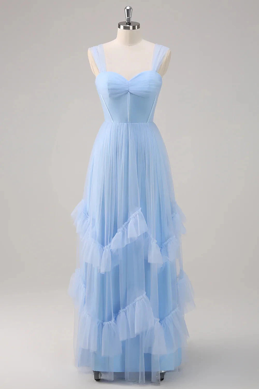 Dreamy Tulle A-Line Sweetheart Neck Sheer Strap Zipper Back Floor-Length Evening Dress by LANQI DRESS