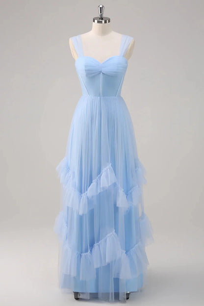 Dreamy Tulle A-Line Sweetheart Neck Sheer Strap Zipper Back Floor-Length Evening Dress by LANQI DRESS
