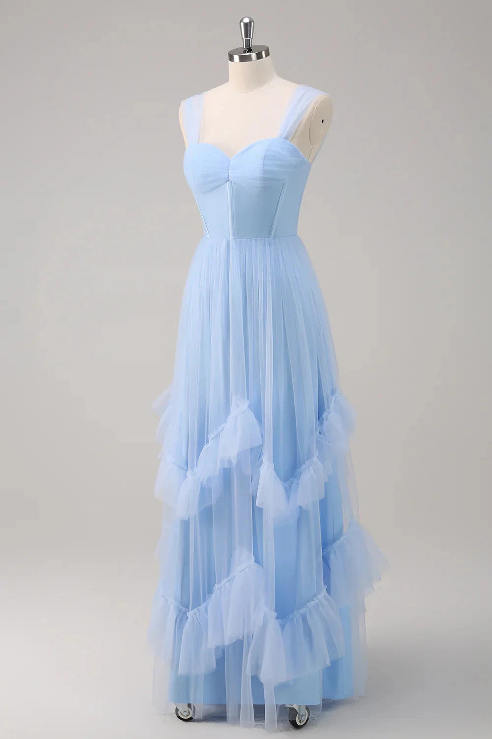 Dreamy Tulle A-Line Sweetheart Neck Sheer Strap Zipper Back Floor-Length Evening Dress by LANQI DRESS