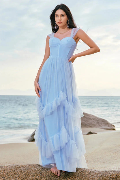 Dreamy Tulle A-Line Sweetheart Neck Sheer Strap Zipper Back Floor-Length Evening Dress by LANQI DRESS