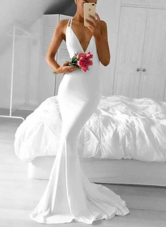 Mermaid Satin Open Back Ruched Wedding Dress - Yihuiw by Yihuiw