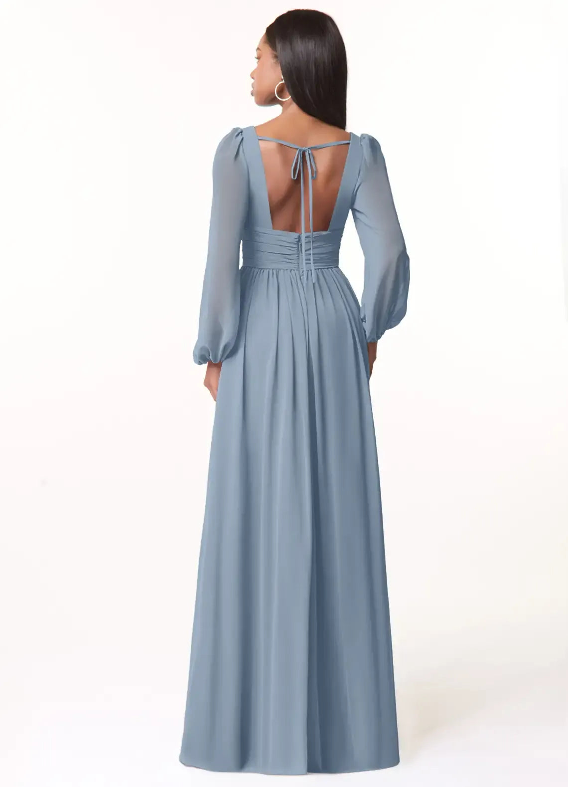 Blue A-Line V-Neck Long Sleeve High Slit Floor-Length Wedding Dress - Yihuiw by Yihuiw