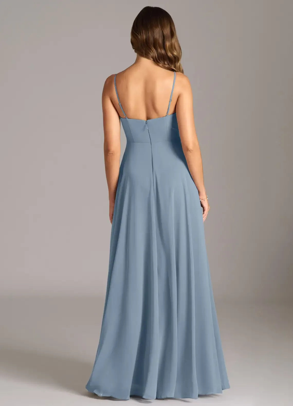 Blue A-Line V-Neck Floor-Length Wedding Dress - Yihuiw by Yihuiw