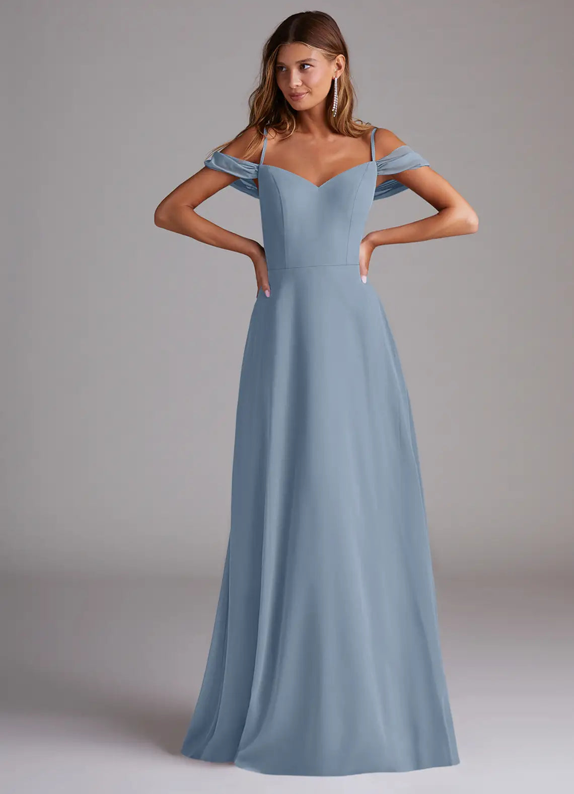 Blue A-Line Sweetheart Chiffon Cold Shoulder Floor-Length Wedding Dress - Yihuiw by Yihuiw