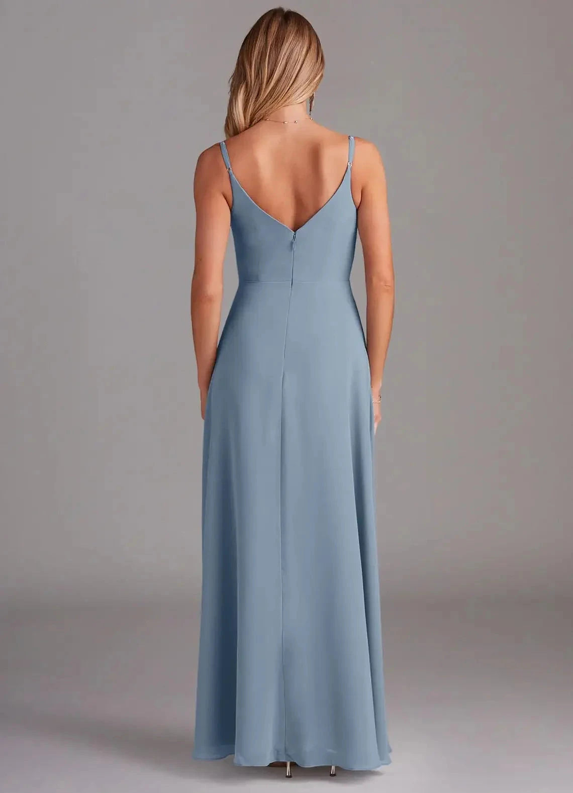 Dusty Blue Cowl Neck Maxi Dress with Spaghetti Straps Blue A-Line Cowl Chiffon Dress Bridesmaid Dresses by YiHuiw