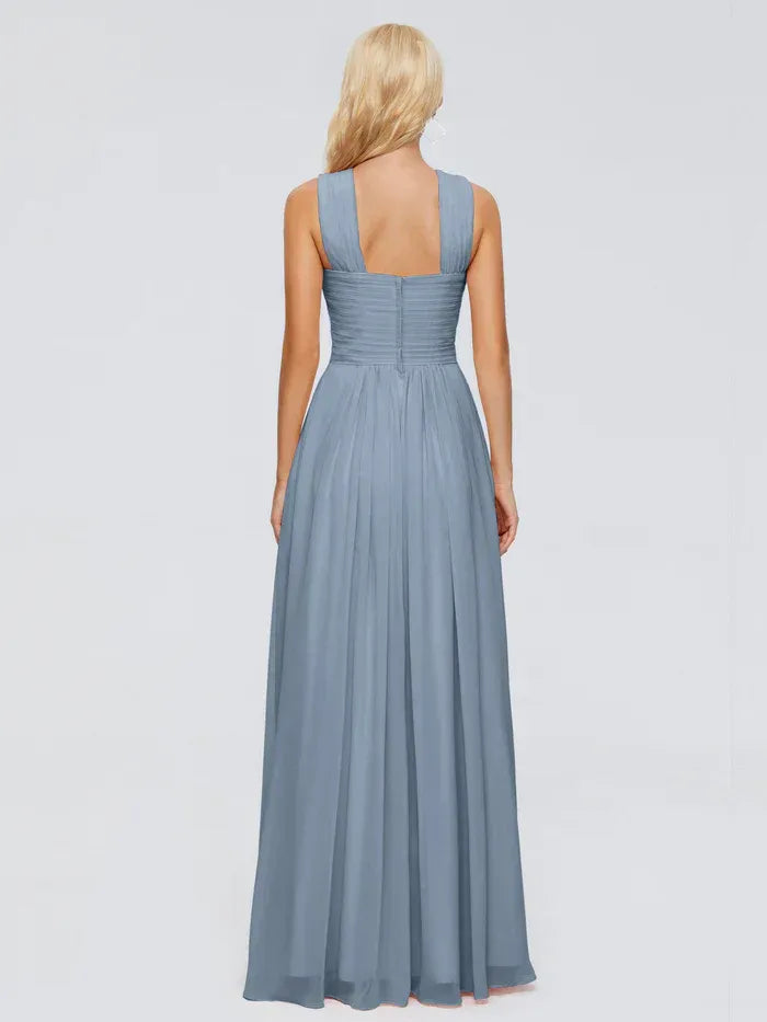 Blue A-Line Halter Chiffon Pleated Floor-Length Wedding Dress - Yihuiw by Yihuiw