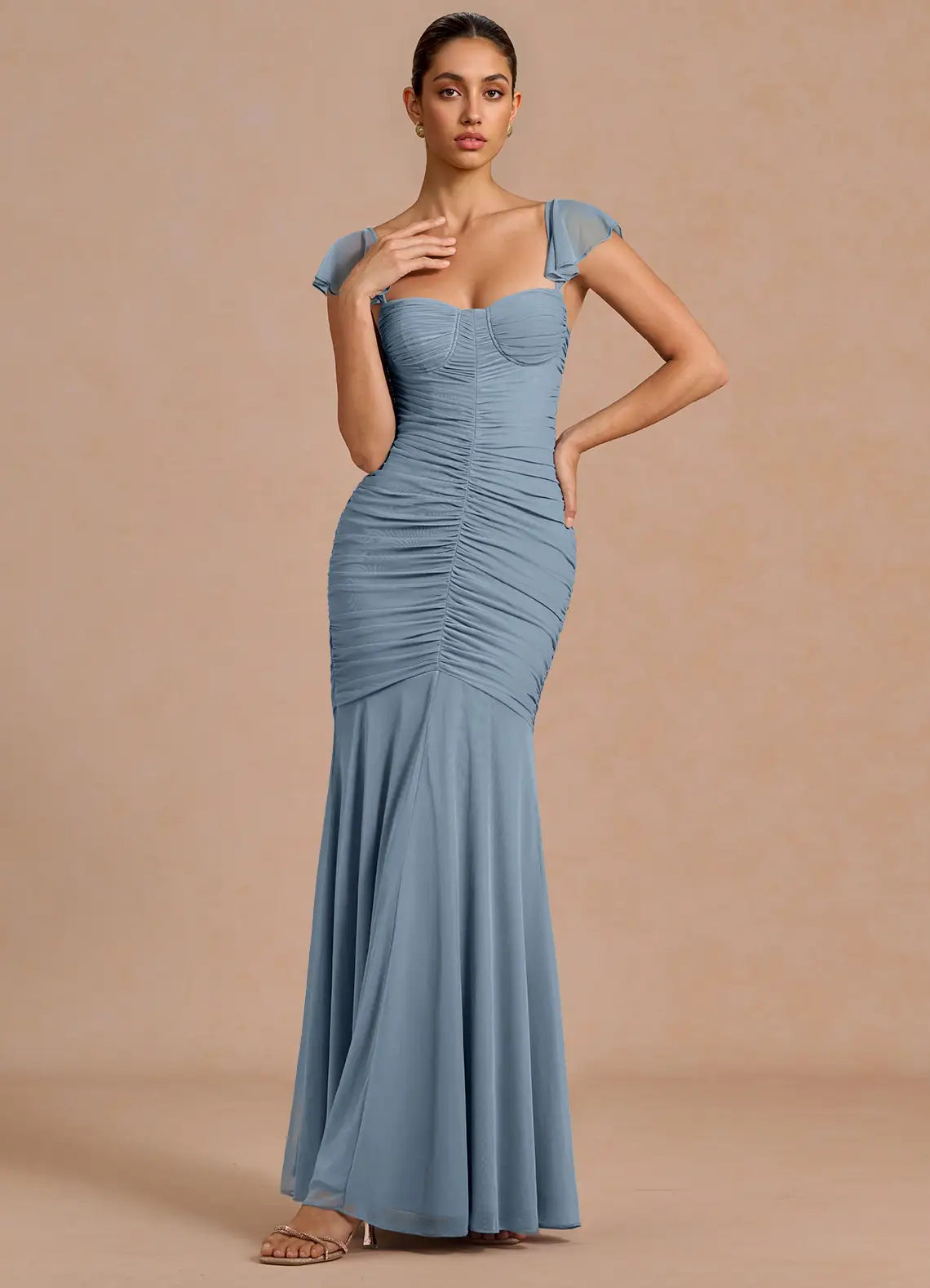 Blue Mermaid Sweetheart Mesh Ruched Floor-Length Wedding Dress - Yihuiw by Yihuiw