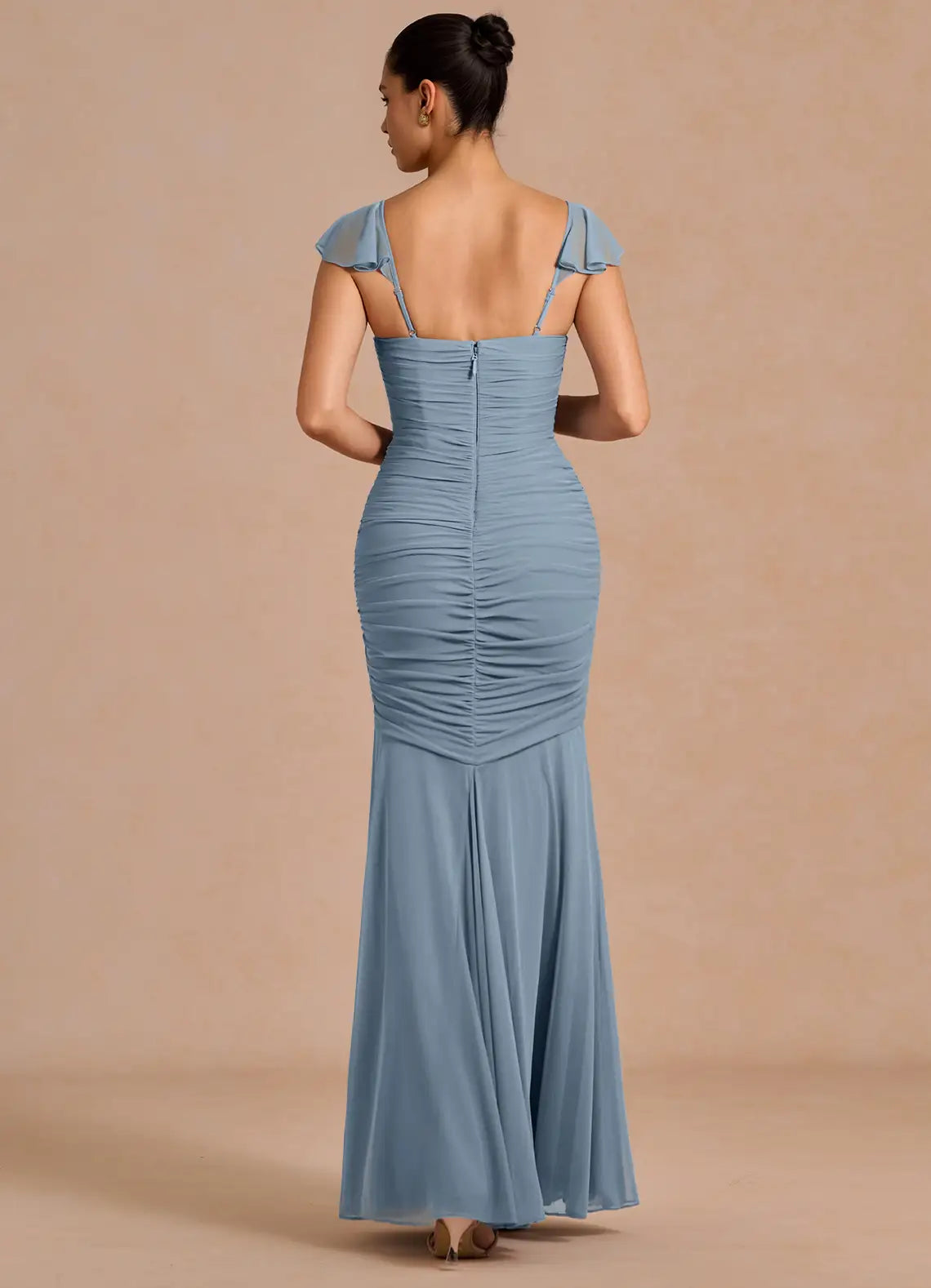 Blue Mermaid Sweetheart Mesh Ruched Floor-Length Wedding Dress - Yihuiw by Yihuiw