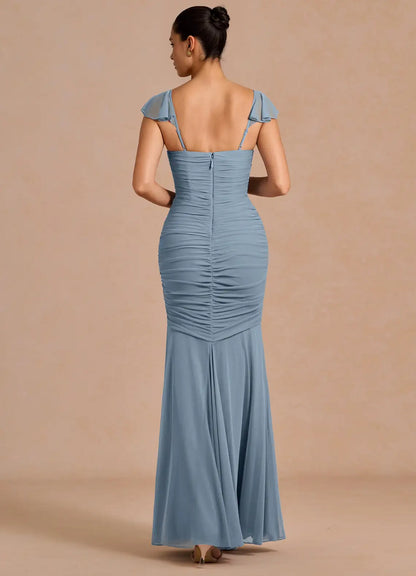 Blue Mermaid Sweetheart Mesh Ruched Floor-Length Wedding Dress - Yihuiw by Yihuiw