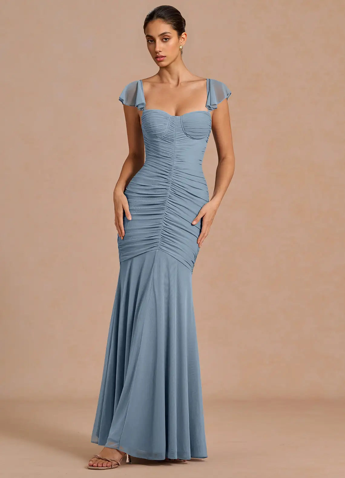 Blue Mermaid Sweetheart Mesh Ruched Floor-Length Wedding Dress - Yihuiw by Yihuiw