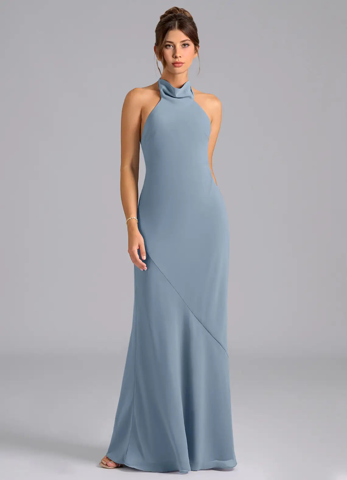 Blue Mermaid Halter Chiffon Floor-Length Wedding Dress - Yihuiw by Yihuiw