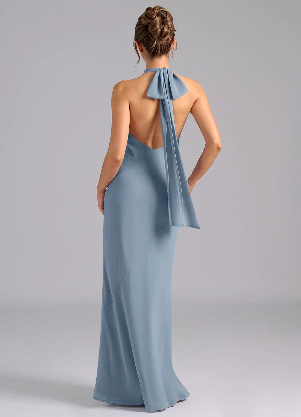Blue Mermaid Halter Chiffon Floor-Length Wedding Dress - Yihuiw by Yihuiw