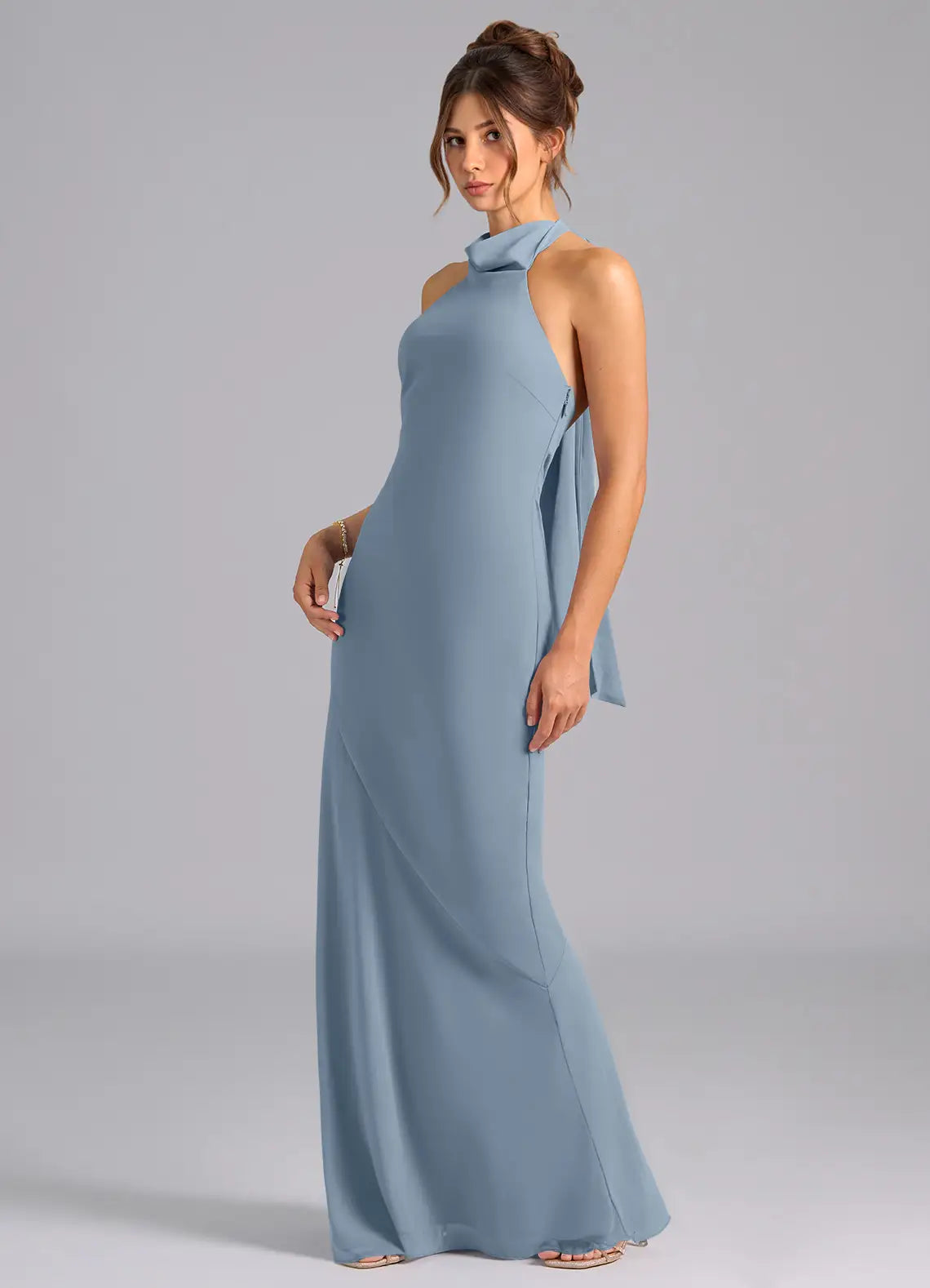 Blue Mermaid Halter Chiffon Floor-Length Wedding Dress - Yihuiw by Yihuiw