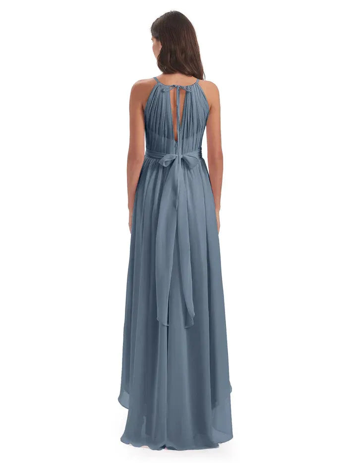 Blue Halter Chiffon Wedding Dress - Yihuiw by Yihuiw