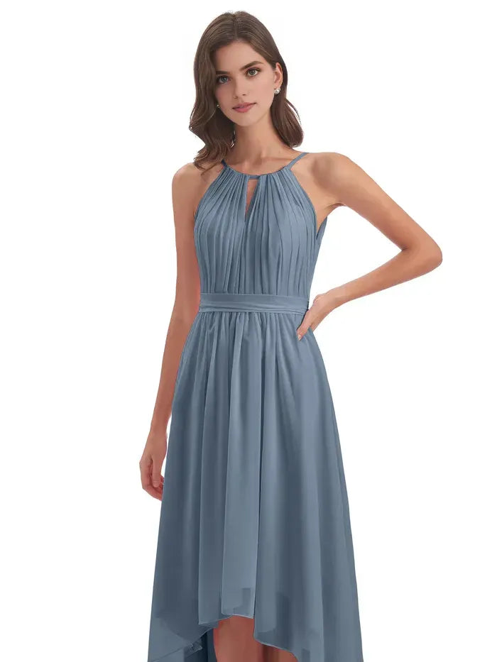 Blue Halter Chiffon Wedding Dress - Yihuiw by Yihuiw