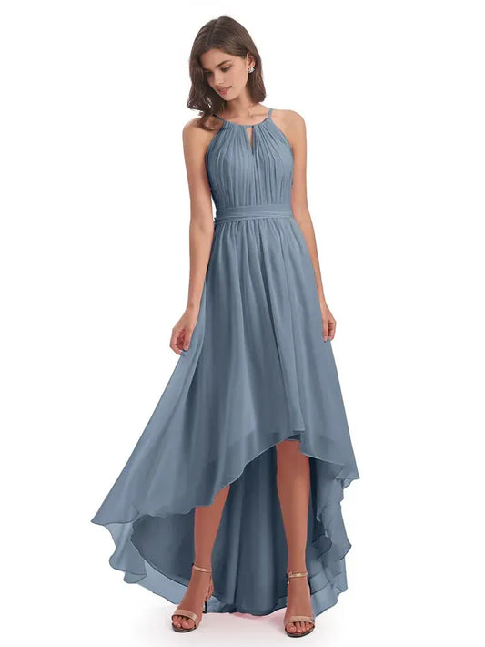 Blue Halter Chiffon Wedding Dress - Yihuiw by Yihuiw