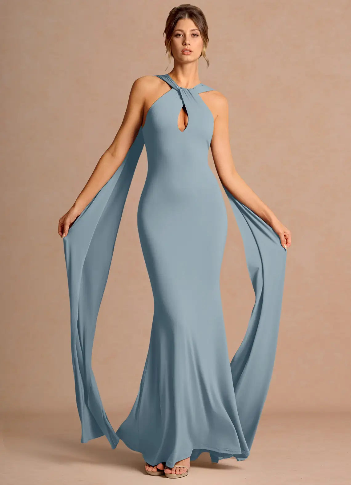 Blue Mermaid Halter Floor-Length Wedding Dress - Yihuiw by Yihuiw