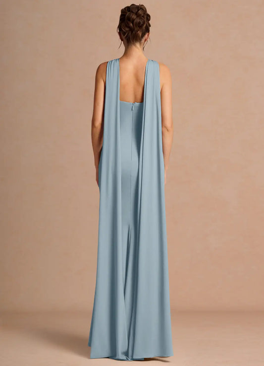 Blue Mermaid Halter Floor-Length Wedding Dress - Yihuiw by Yihuiw