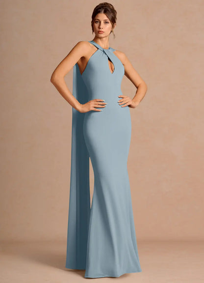 Blue Mermaid Halter Floor-Length Wedding Dress - Yihuiw by Yihuiw