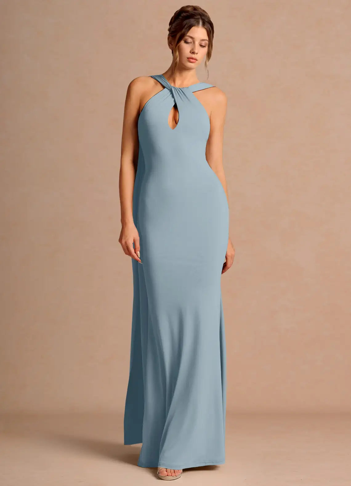 Blue Mermaid Halter Floor-Length Wedding Dress - Yihuiw by Yihuiw