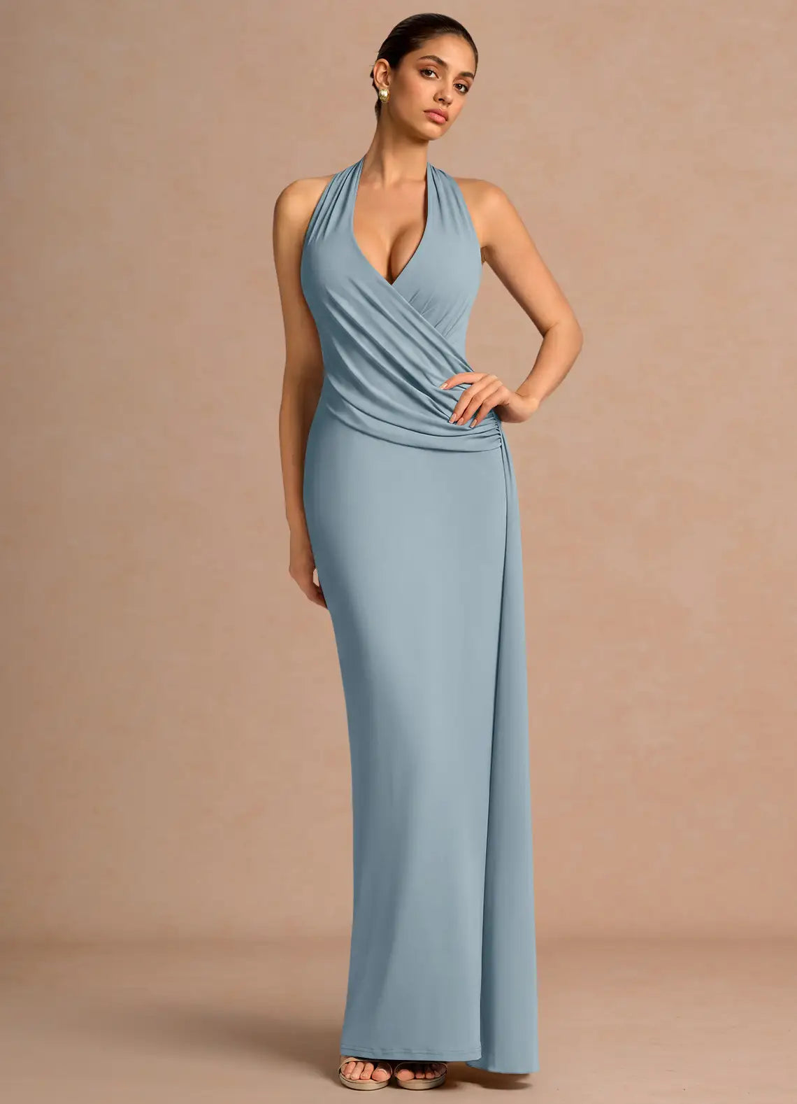 Blue Mermaid Halter Wrap Floor-Length Wedding Dress - Yihuiw by Yihuiw