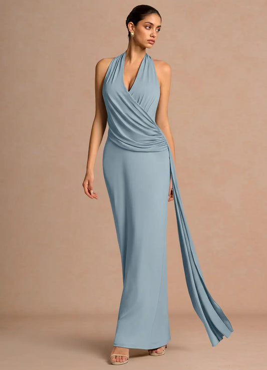 Blue Mermaid Halter Wrap Floor-Length Wedding Dress - Yihuiw by Yihuiw