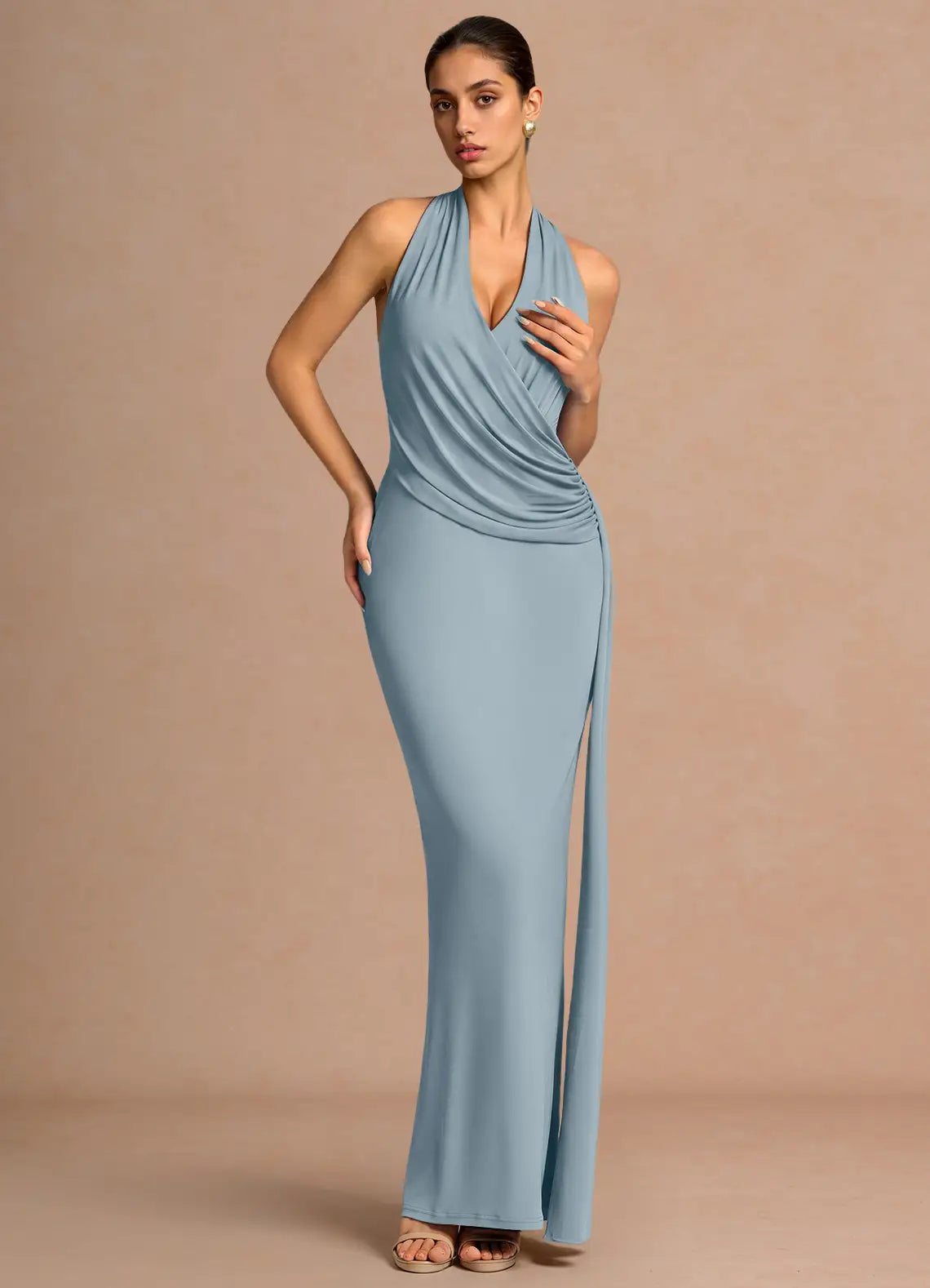 Blue Mermaid Halter Wrap Floor-Length Wedding Dress - Yihuiw by Yihuiw