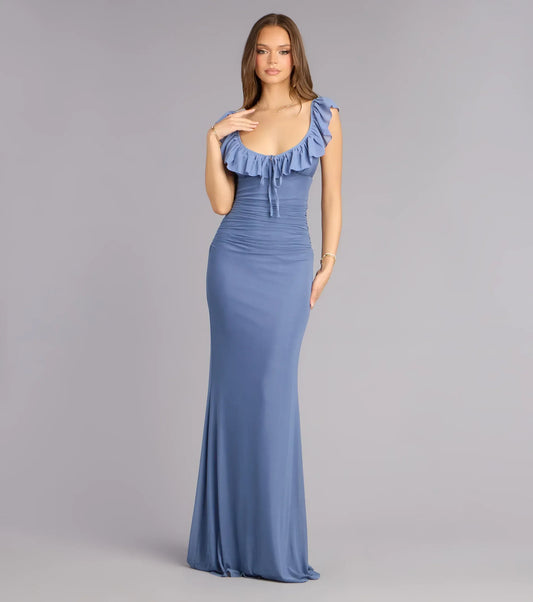 Blue Mermaid Ruffled Floor-Length Wedding Dress - Yihuiw by Yihuiw