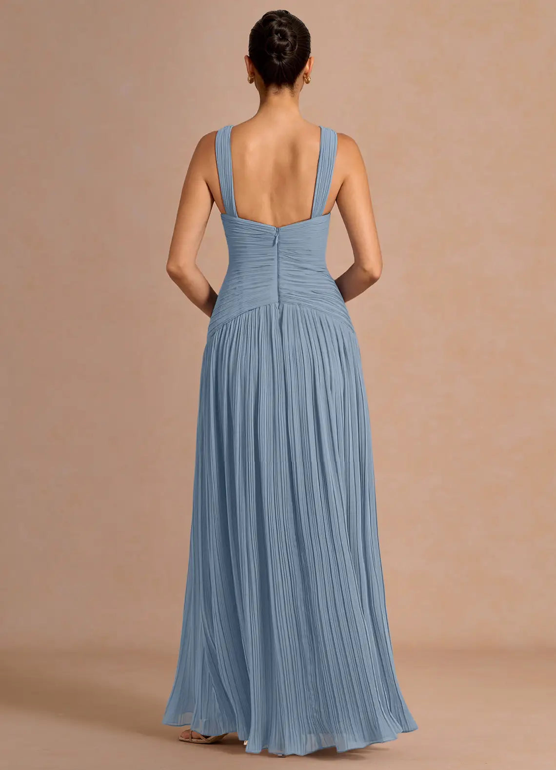 Blue A-Line Sleeveless Pleated Floor-Length Wedding Dress - Yihuiw by Yihuiw
