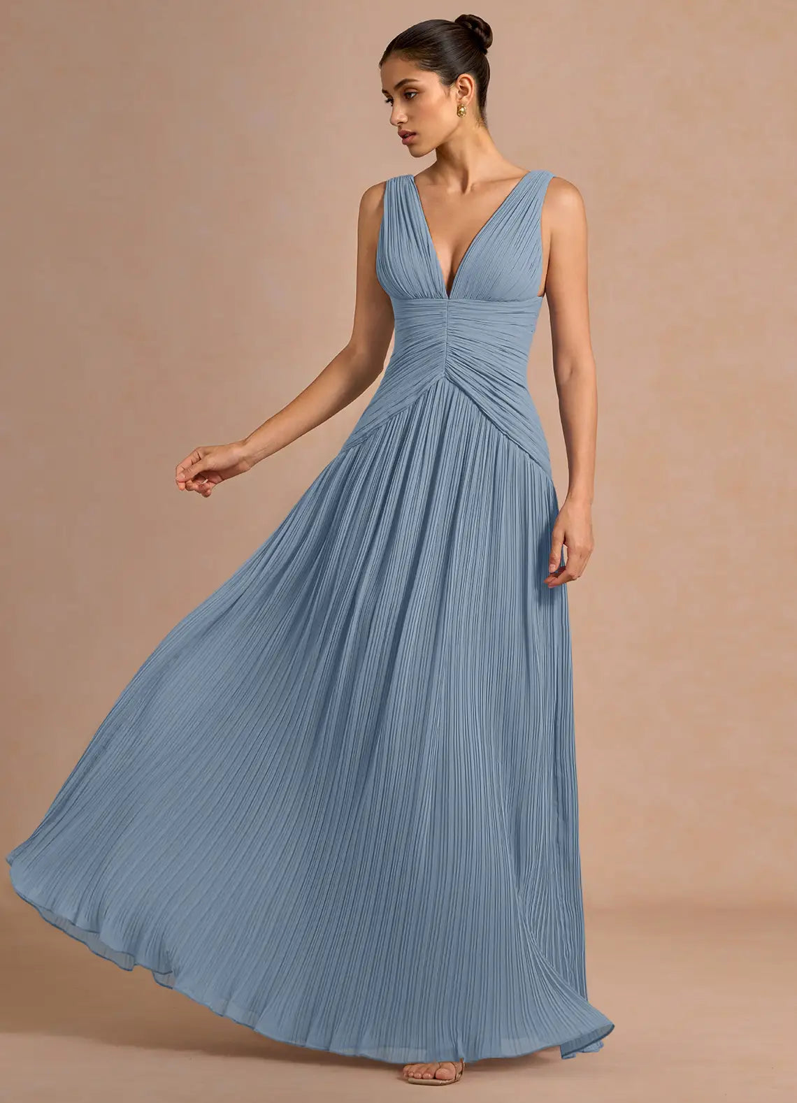 Blue A-Line Sleeveless Pleated Floor-Length Wedding Dress - Yihuiw by Yihuiw