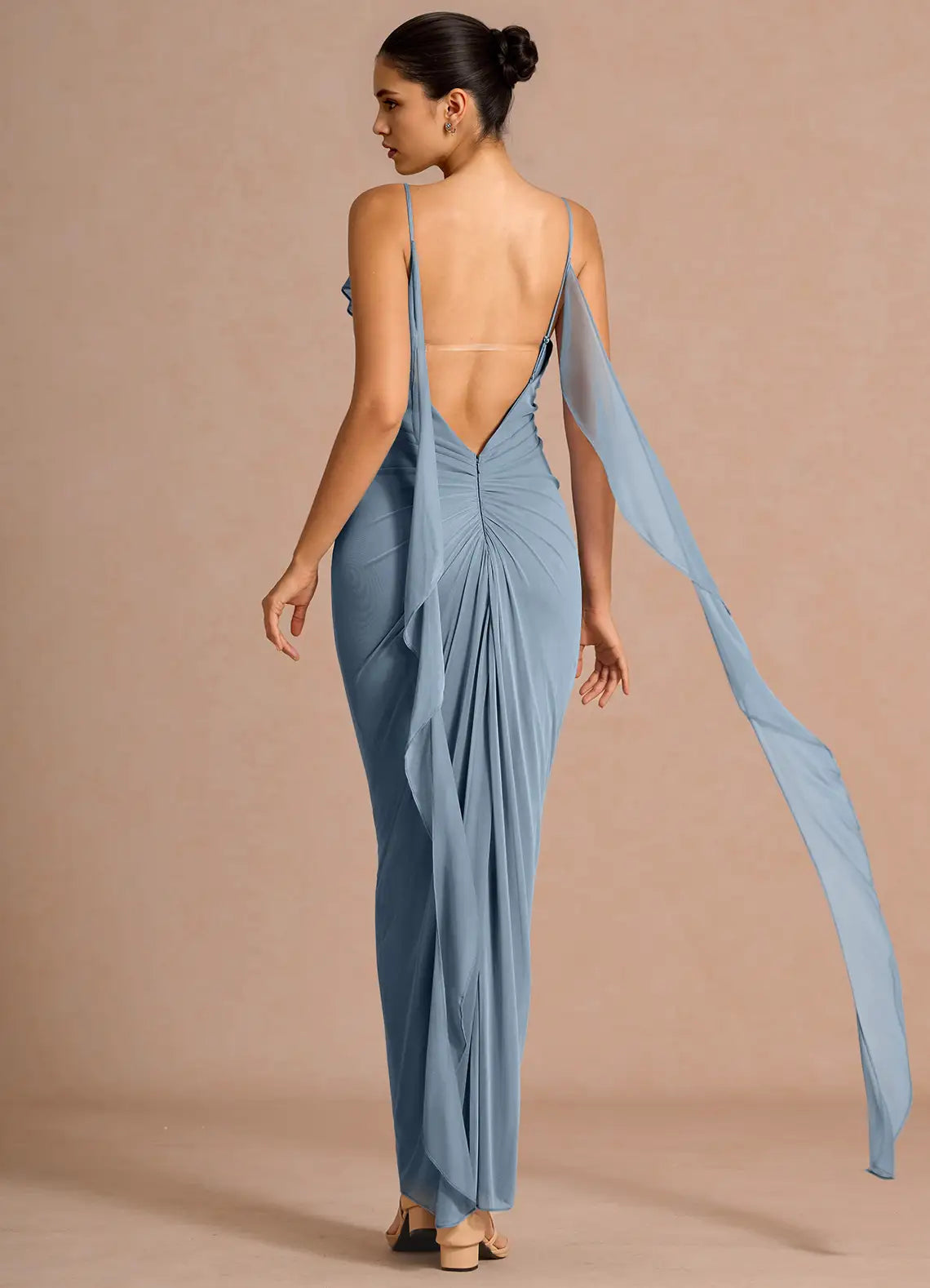 Blue Mermaid Spaghetti Strap Ruffled Floor-Length Wedding Dress - Yihuiw by Yihuiw