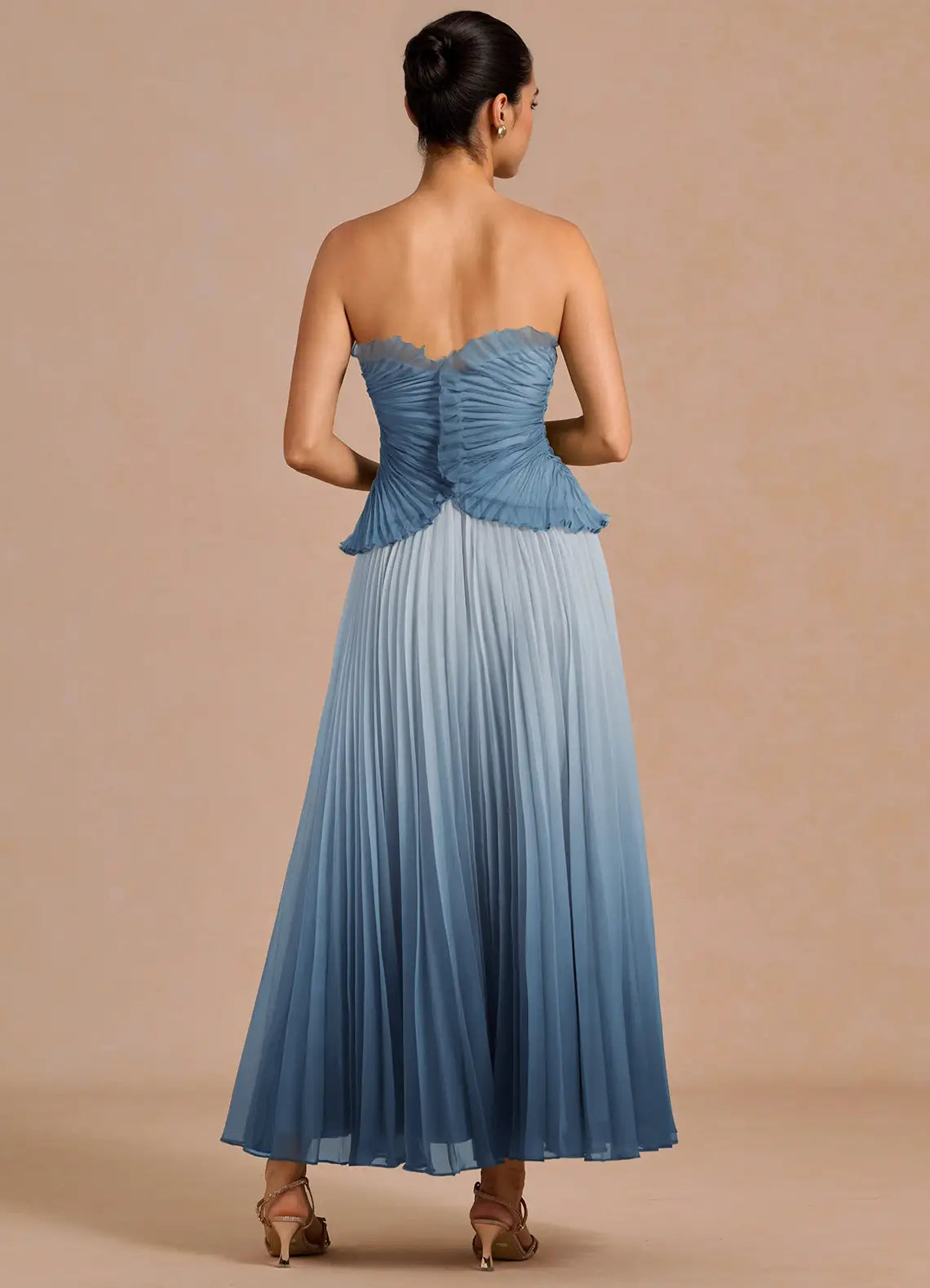 Blue A-Line Strapless Ruffled Midi Wedding Dress - Yihuiw by Yihuiw