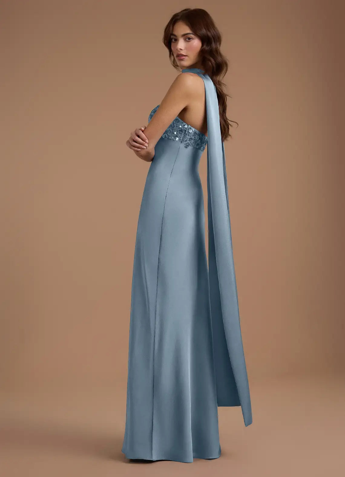 Blue Mermaid Halter Satin Floor-Length Wedding Dress - Yihuiw by Yihuiw