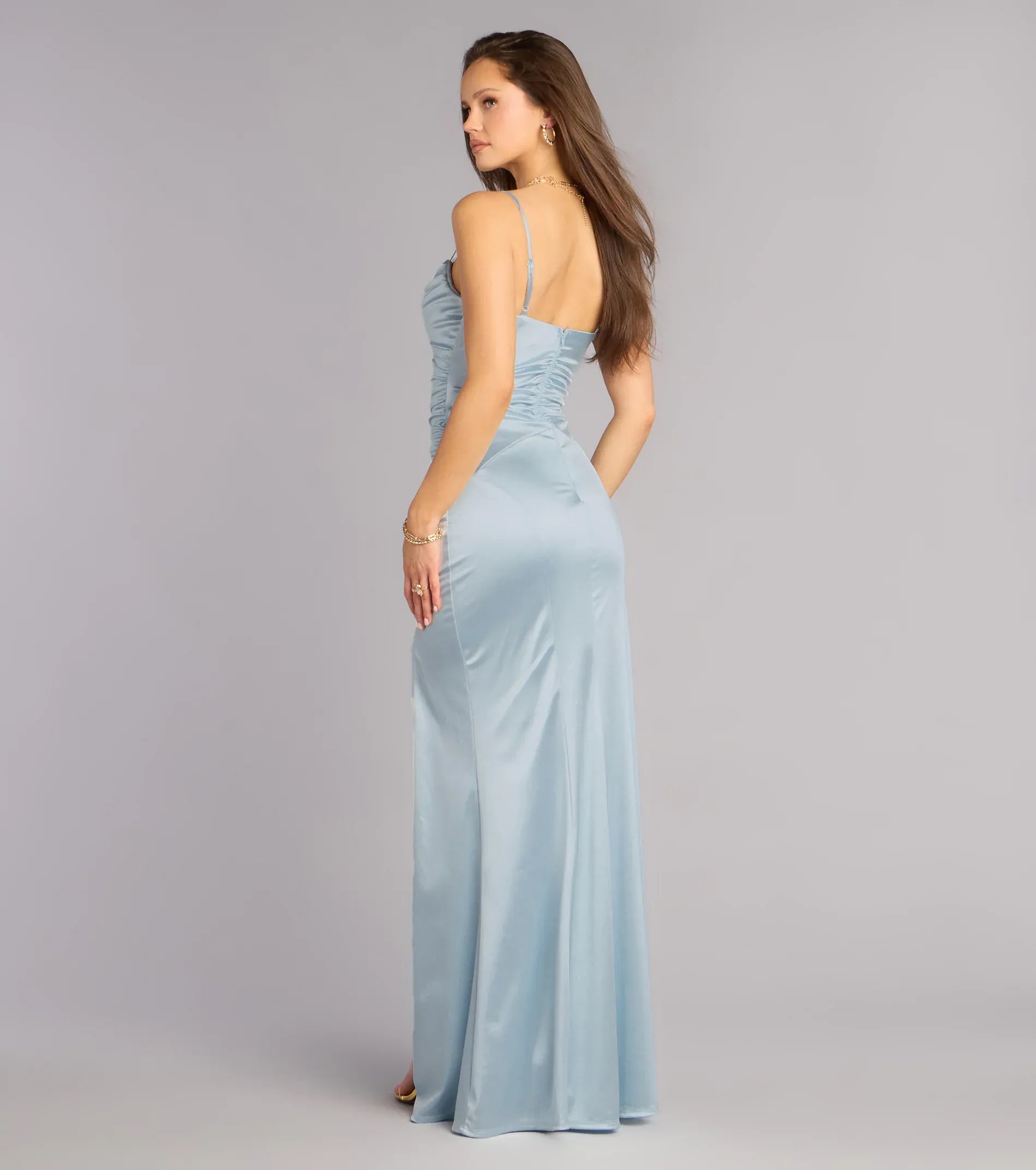 Blue Mermaid Spaghetti Strap High Slit Floor-Length Wedding Dress - Yihuiw by Yihuiw