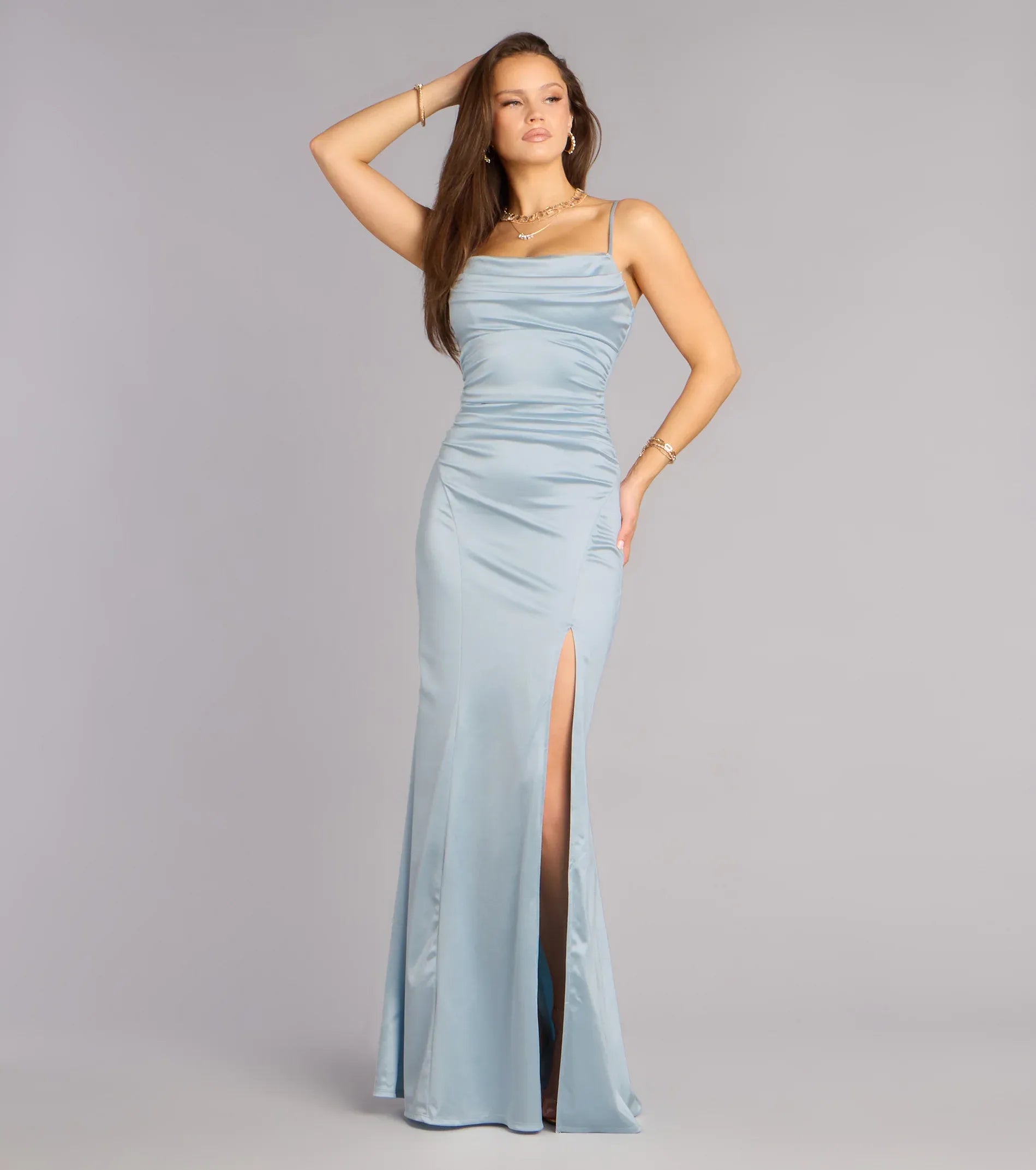 Blue Mermaid Spaghetti Strap High Slit Floor-Length Wedding Dress - Yihuiw by Yihuiw
