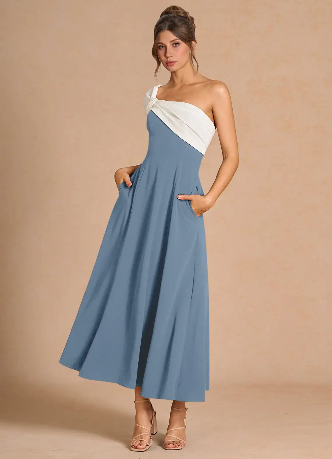 White A-Line One-Shoulder Midi Wedding Dress - Yihuiw by Yihuiw