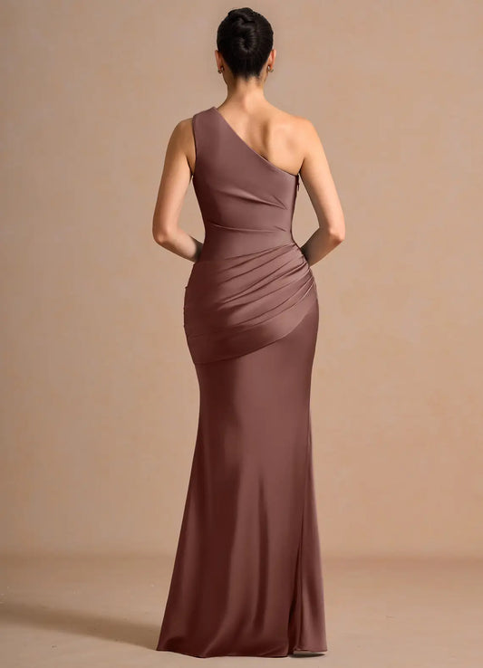 Mermaid One-Shoulder Ruched Floor-Length Wedding Dress - Yihuiw by Yihuiw