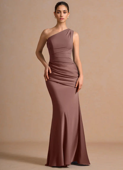 Mermaid One-Shoulder Ruched Floor-Length Wedding Dress - Yihuiw by Yihuiw