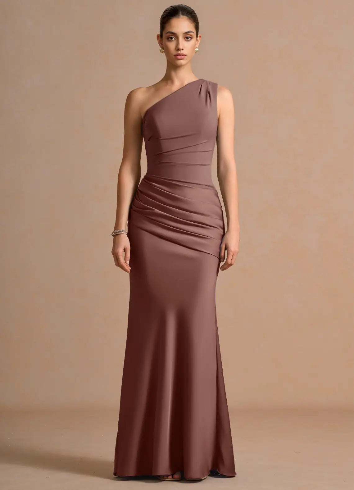 Mermaid One-Shoulder Ruched Floor-Length Wedding Dress - Yihuiw by Yihuiw