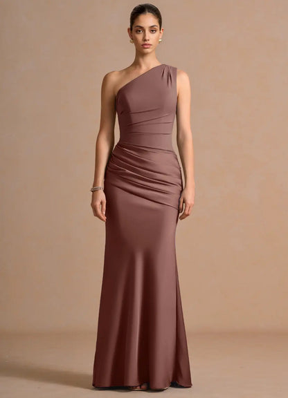 Mermaid One-Shoulder Ruched Floor-Length Wedding Dress - Yihuiw by Yihuiw