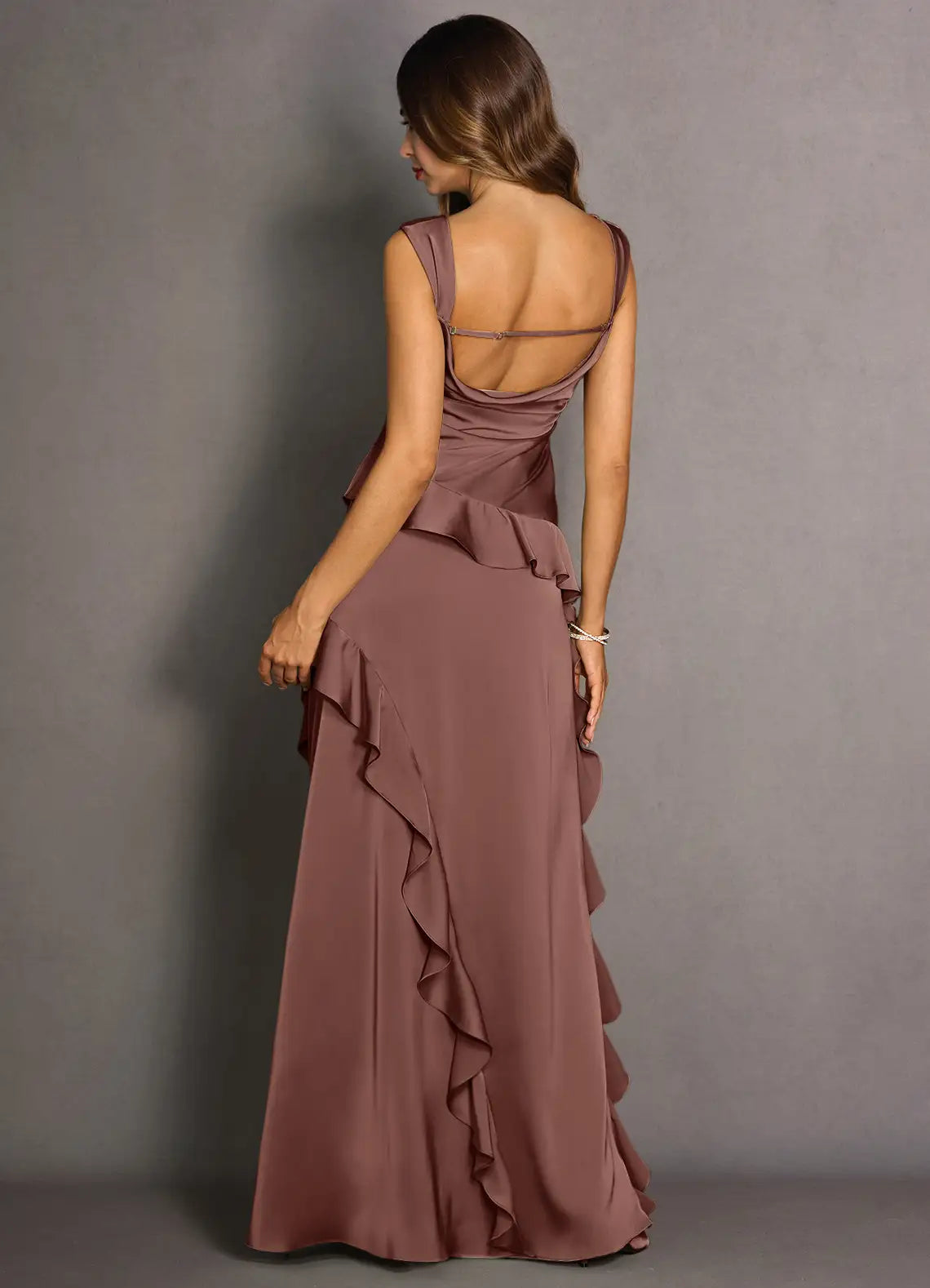 Square Neck Satin High Slit Floor-Length Wedding Dress - Yihuiw by Yihuiw