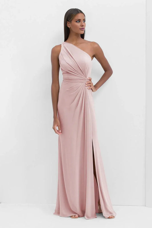 Dusty Pink Mermaid One-Shoulder High Slit Floor-Length Wedding Dress - Yihuiw by Yihuiw