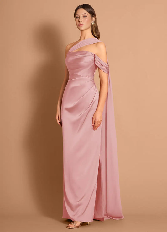 Dusty Pink Mermaid One-Shoulder Satin Cutout Floor-Length Wedding Dress - Yihuiw by Yihuiw