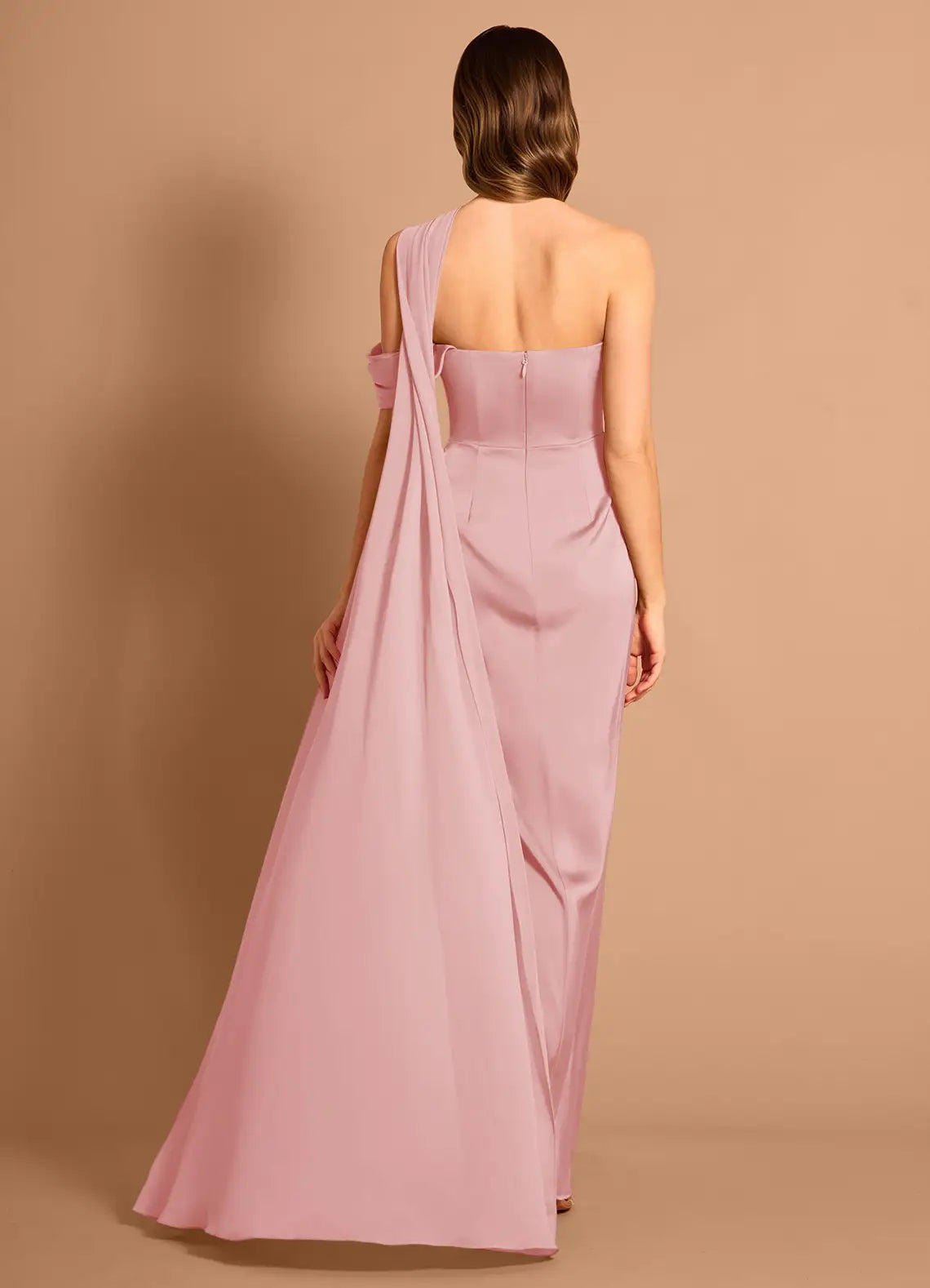 Dusty Pink Mermaid One-Shoulder Satin Cutout Floor-Length Wedding Dress - Yihuiw by Yihuiw