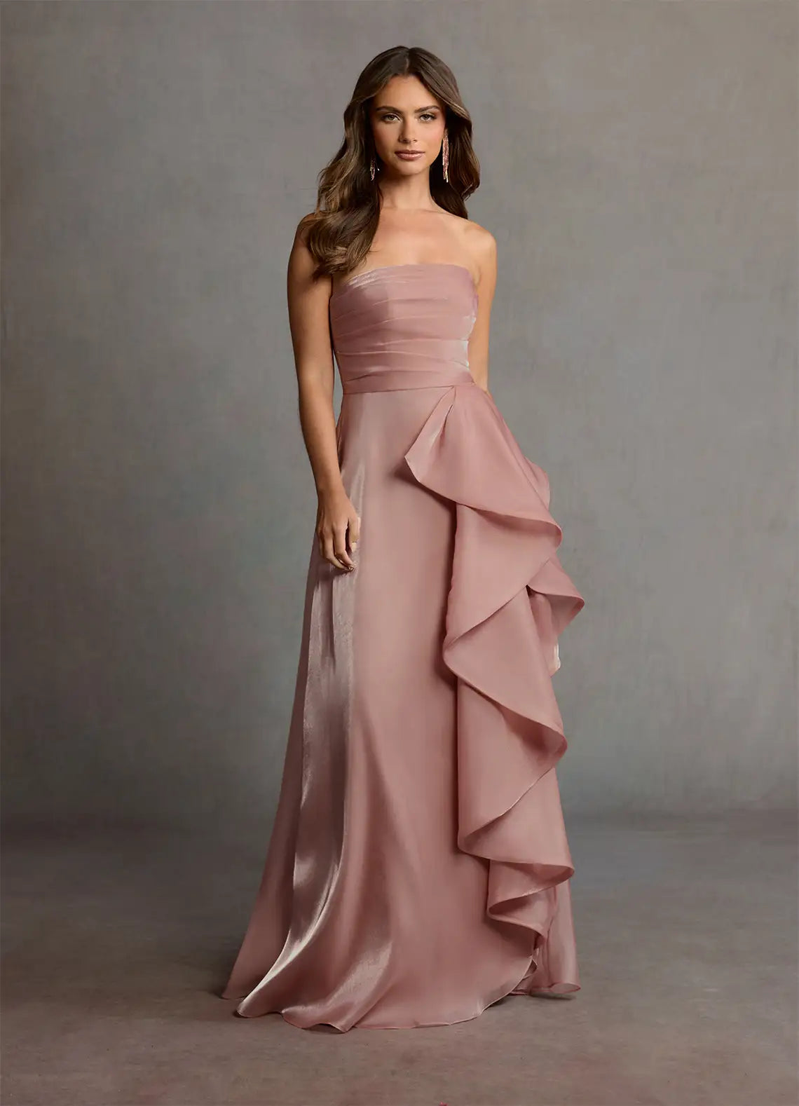 Dusty Pink Strapless Satin High Slit Floor-Length Wedding Dress - Yihuiw by Yihuiw