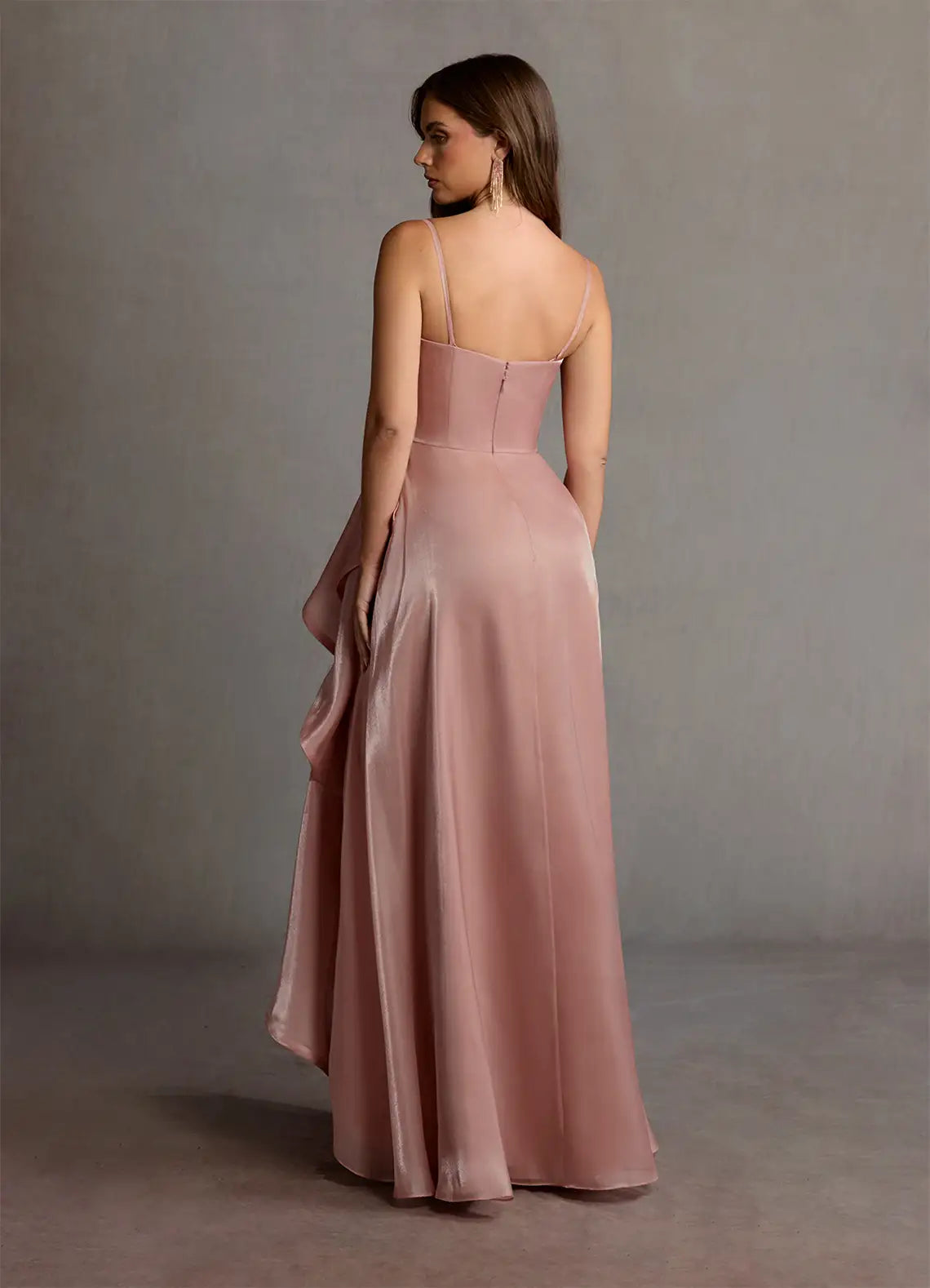 Dusty Pink Strapless Satin High Slit Floor-Length Wedding Dress - Yihuiw by Yihuiw