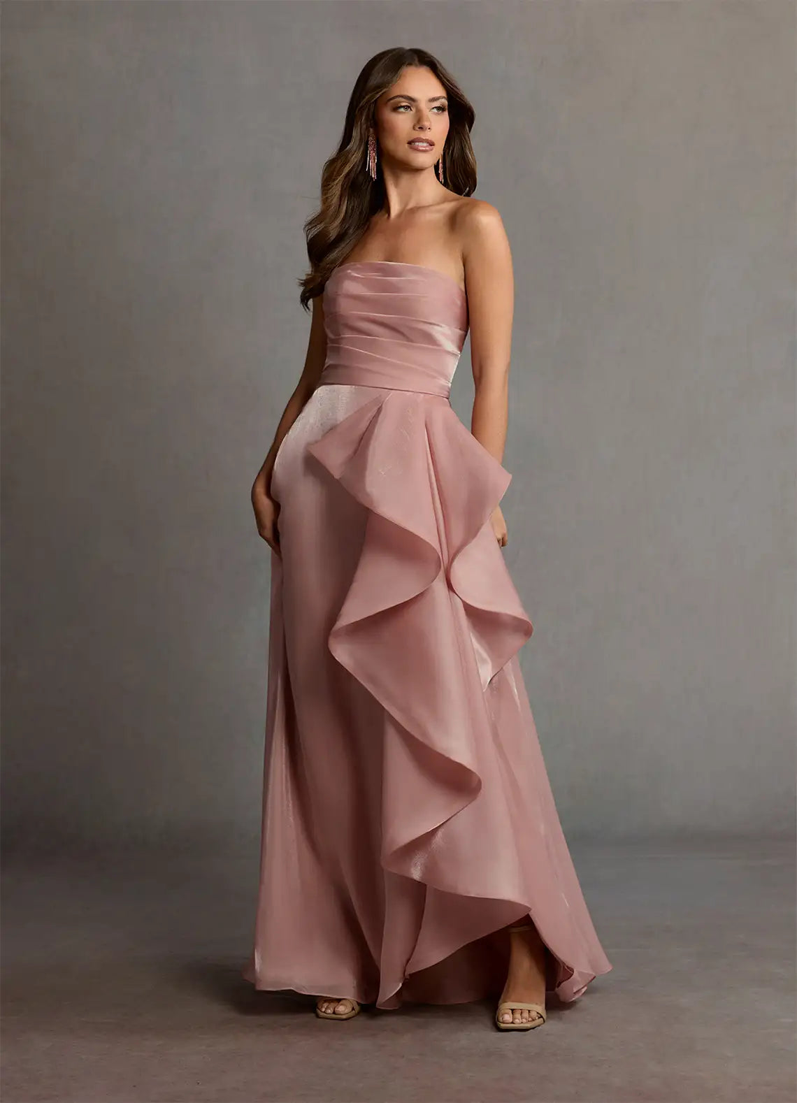 Dusty Pink Strapless Satin High Slit Floor-Length Wedding Dress - Yihuiw by Yihuiw