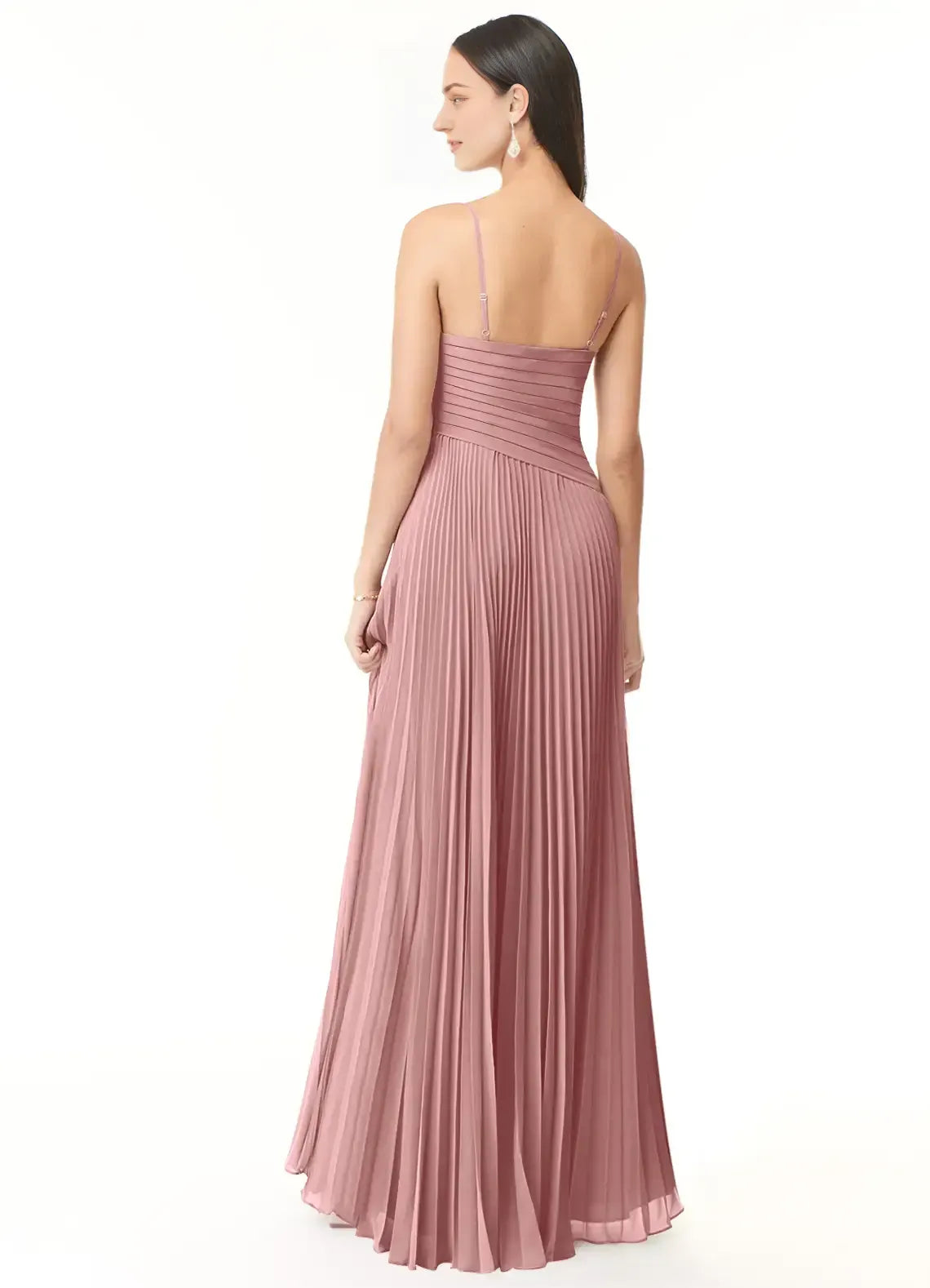 Dusty Rose A-Line V-Neck Chiffon High Slit Floor-Length Wedding Dress - Yihuiw by Yihuiw