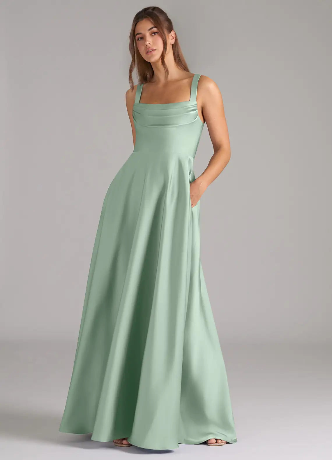 A-Line Spaghetti Strap Satin Floor-Length Wedding Dress - Yihuiw by Yihuiw